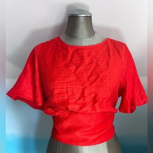 Free People Vermillion Red Crop Top with key hole tie back.